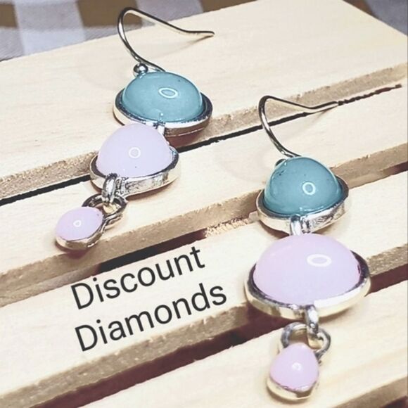 New - Pink & Green Opalite Moonstone Dangle Drop French Hook Earrings 925 Silver - Picture 7 of 9